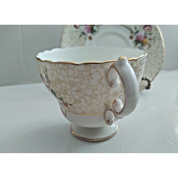 CAULDON tea cup and saucer floral painted rose chintz teacup England 1940s - Picture 4 of 14